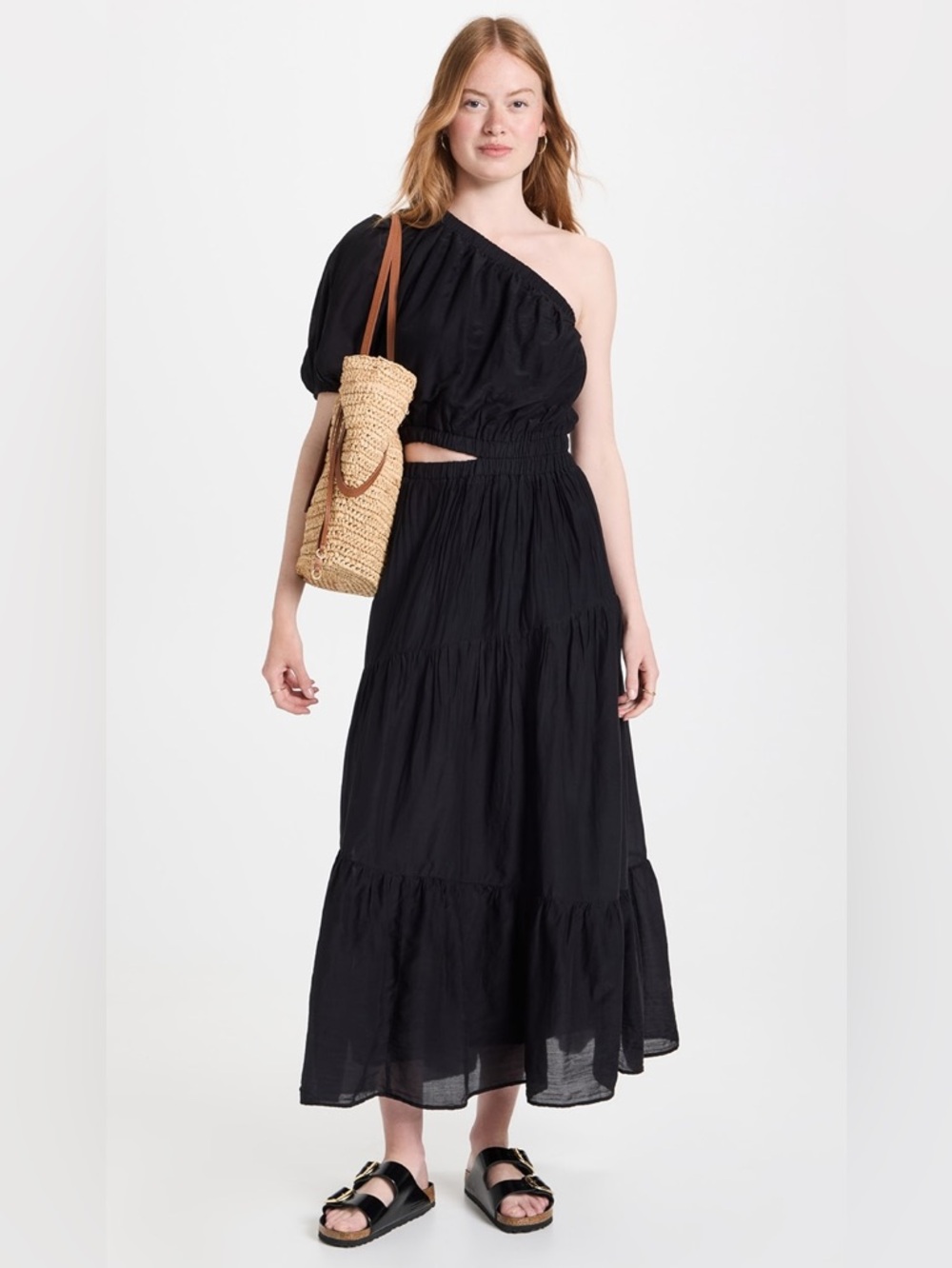 Velvet By Graham & Spencer Crista Maxi Dress Black Small Cutout Waist 1 shoulder